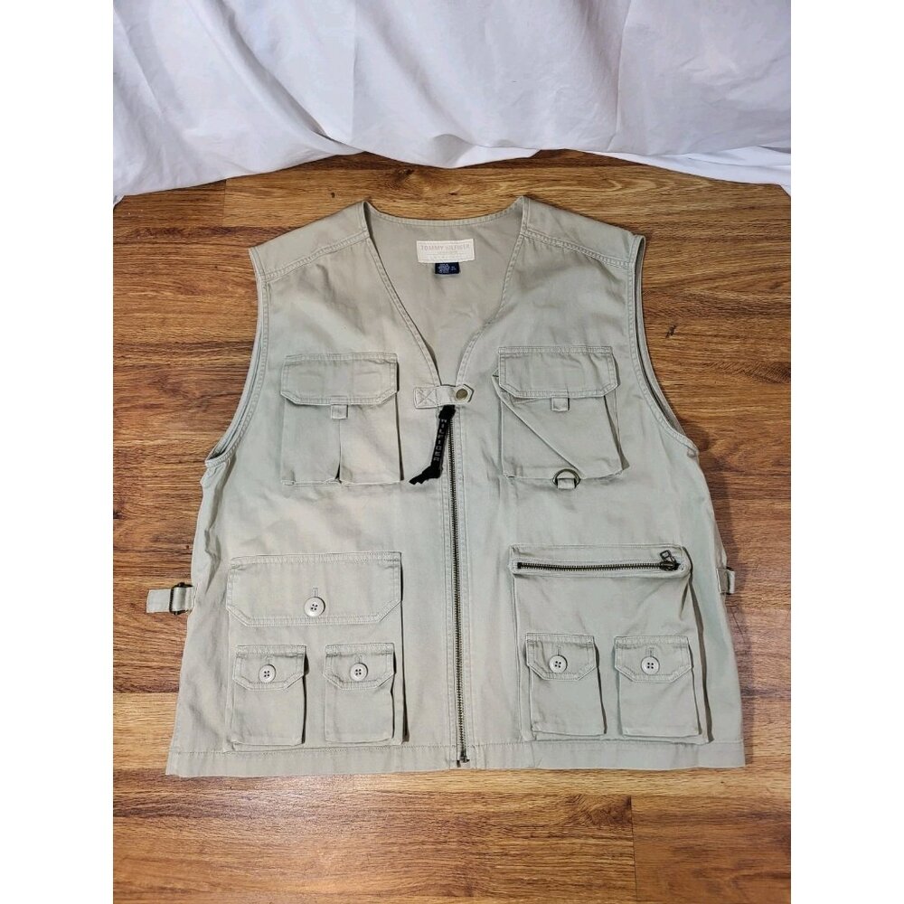 Tommy Hilfiger Size XL Beige Safari Vest Outdoor Pockets